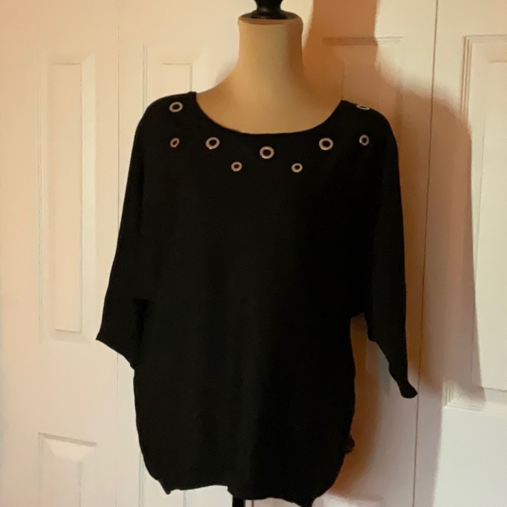Black Sweater With Grommet Detail, Size Medium